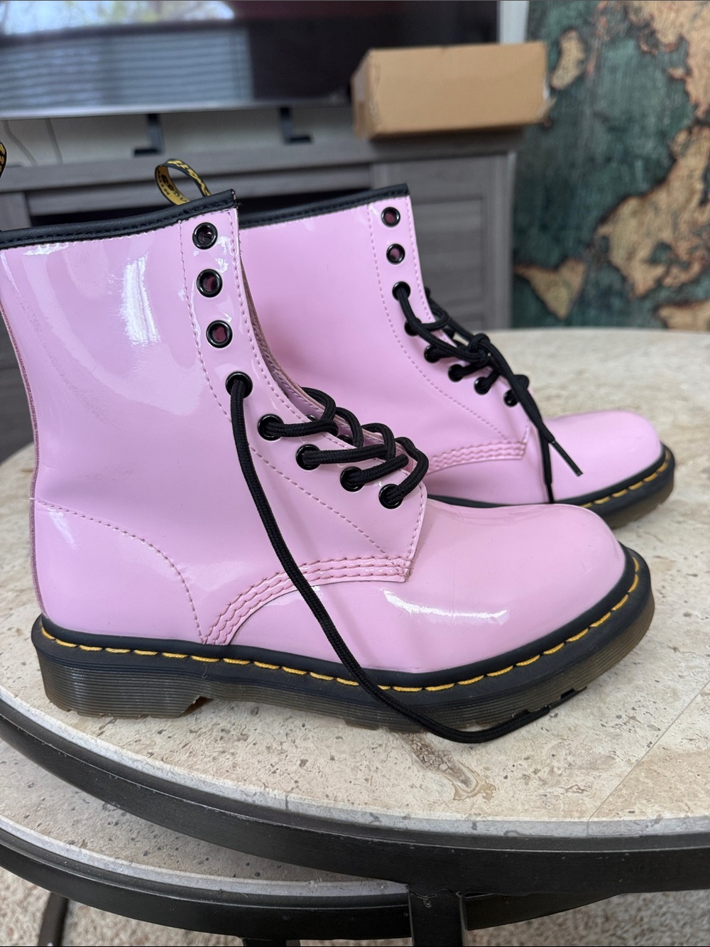 Dr. Martens Pink Patent Lace-Up Combat Boots
